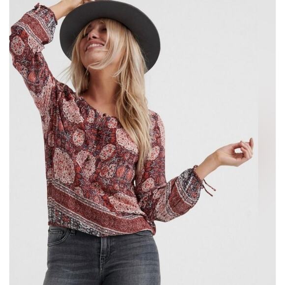Lucky Brand Tops - Lucky Brand Boho Moroccan Western Tapestry Peasant Top Pink Medallion S new nwt